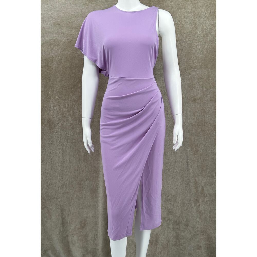 Zara Dress Women Small Purple Ruched Drape Midi Asymmetrical Cocktail Party Slit